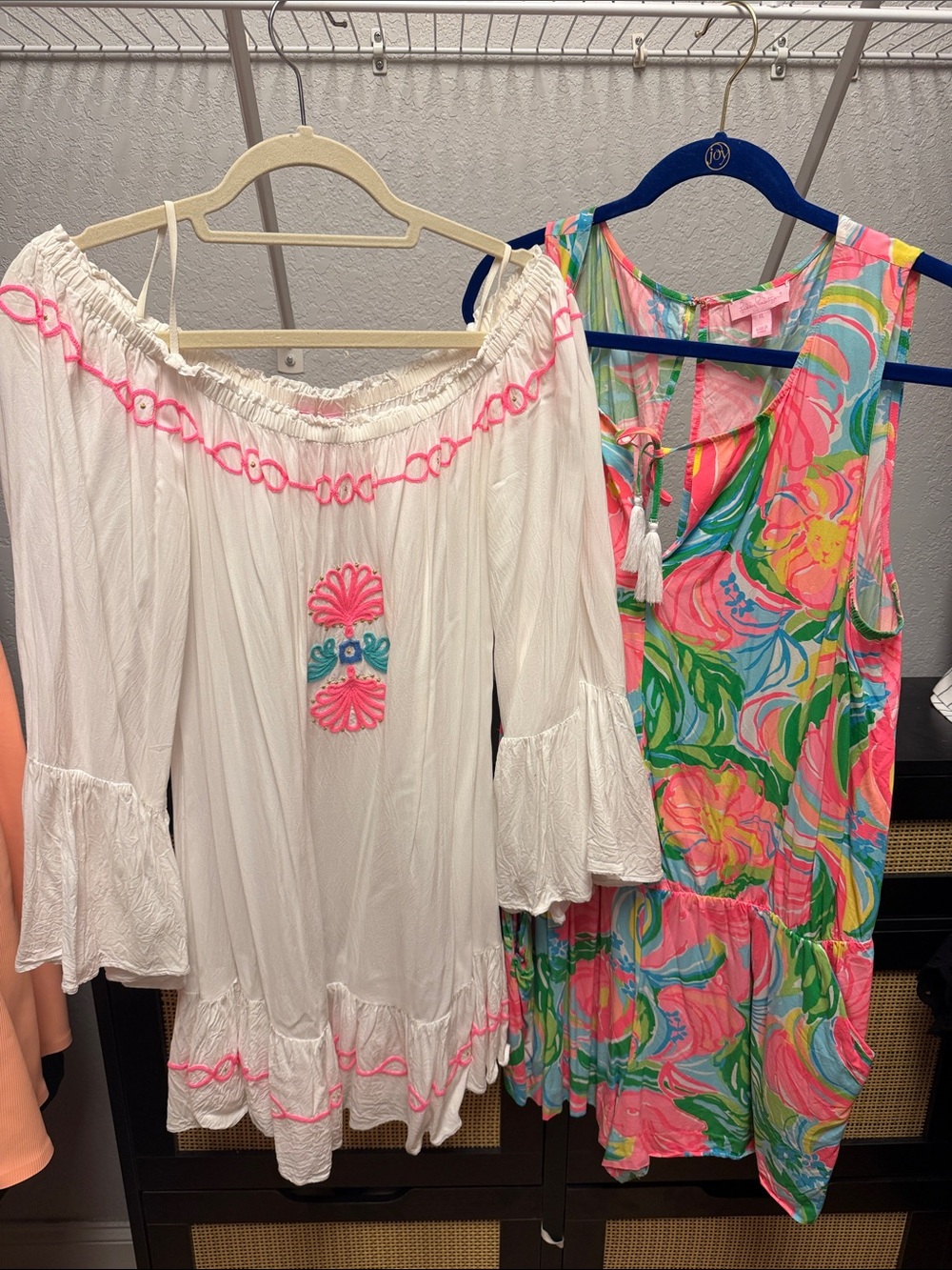 Lilly Pulitzer White Off-Shoulder Top with Neon Pink Embroidery Trim 2 piece